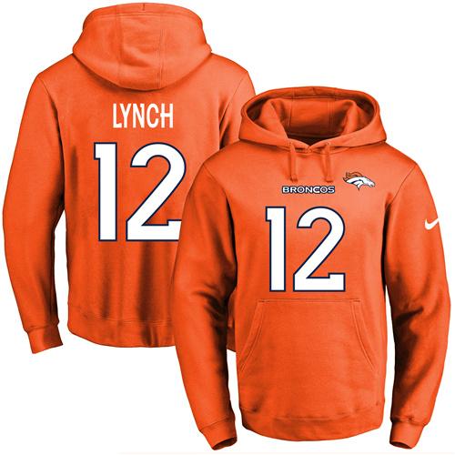 Nike Broncos #12 Paxton Lynch Orange Name & Number Pullover NFL Hoodie - Click Image to Close